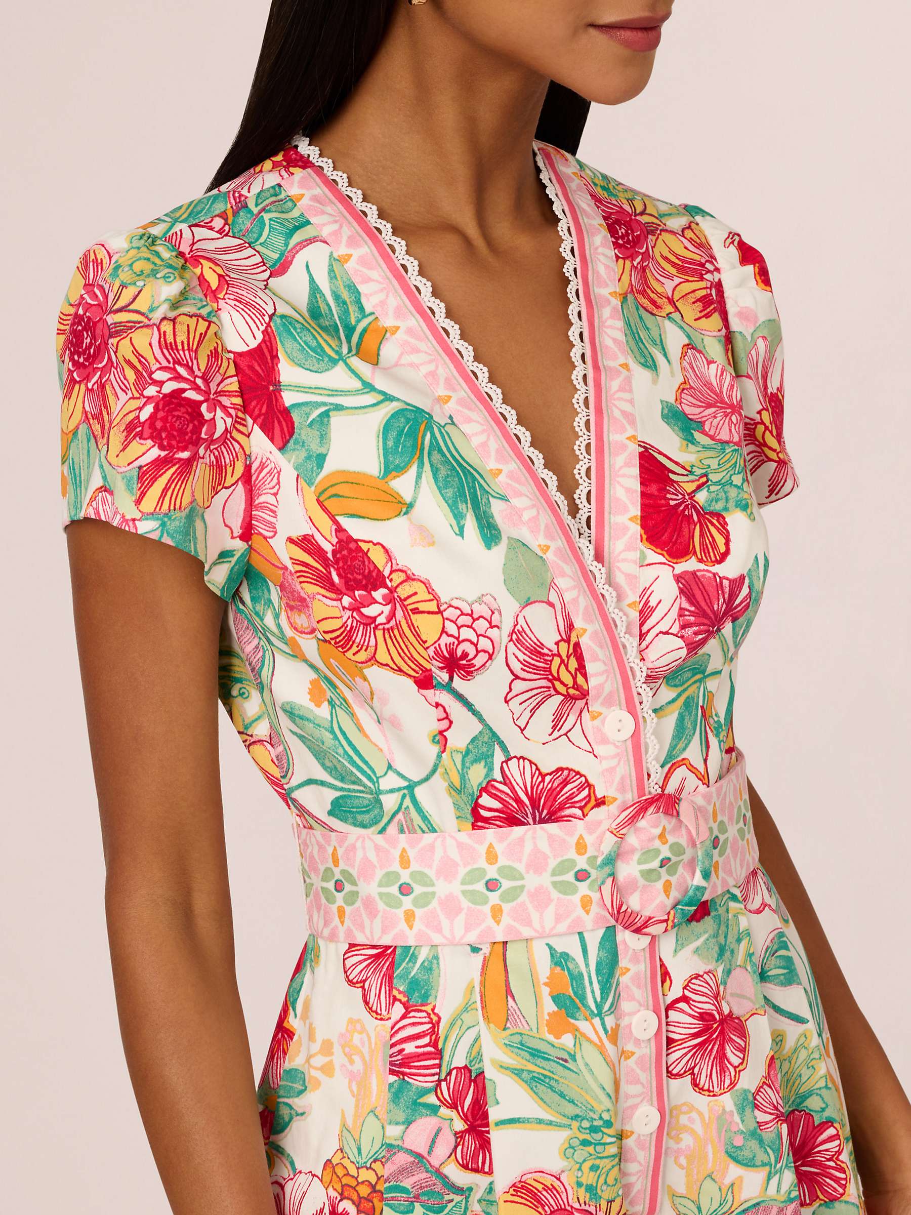 Buy Adrianna Papell Cotton Blend Short Jumpsuit, Pink/Multi Online at johnlewis.com