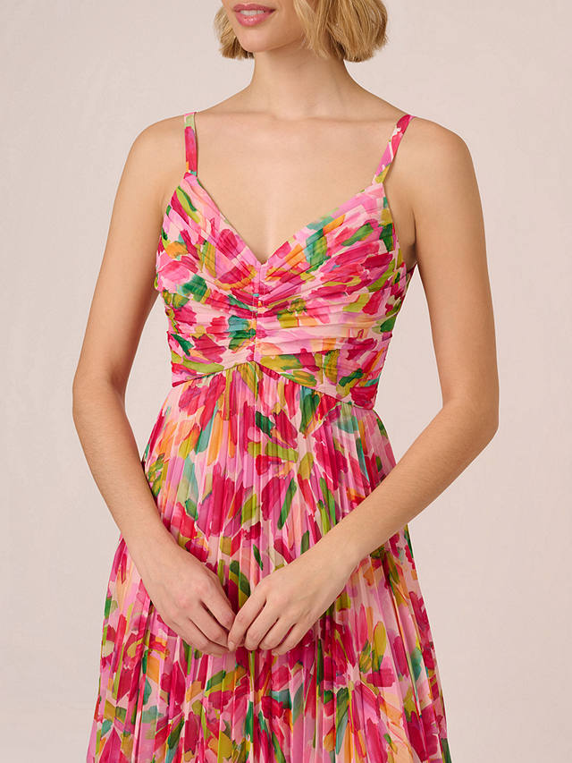 Adrianna Papell Pleated Midi Dress, Pink/Green Multi