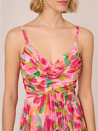 Adrianna Papell Pleated Midi Dress, Pink/Green Multi