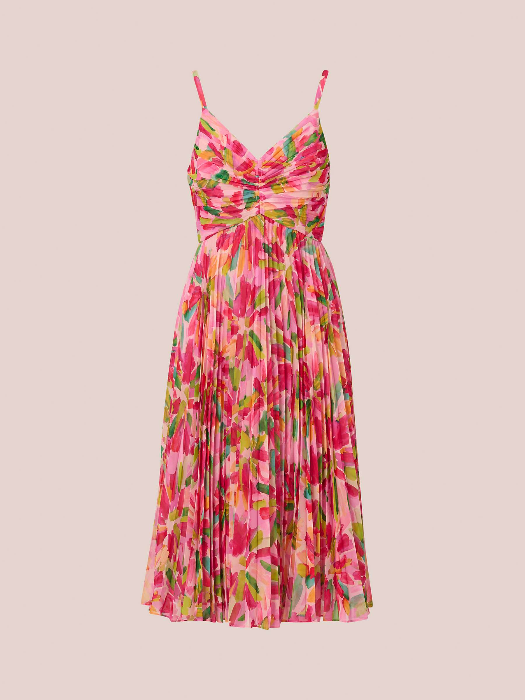 Buy Adrianna Papell Pleated Midi Dress, Pink/Green Multi Online at johnlewis.com
