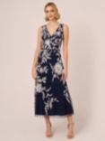 Adrianna Papel Beaded Sleeveless Midi Dress, Navy/Ivory