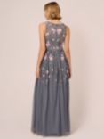 Adrianna Papell Beaded Mesh Shirred Maxi Dress, Dusty Blue/Multi