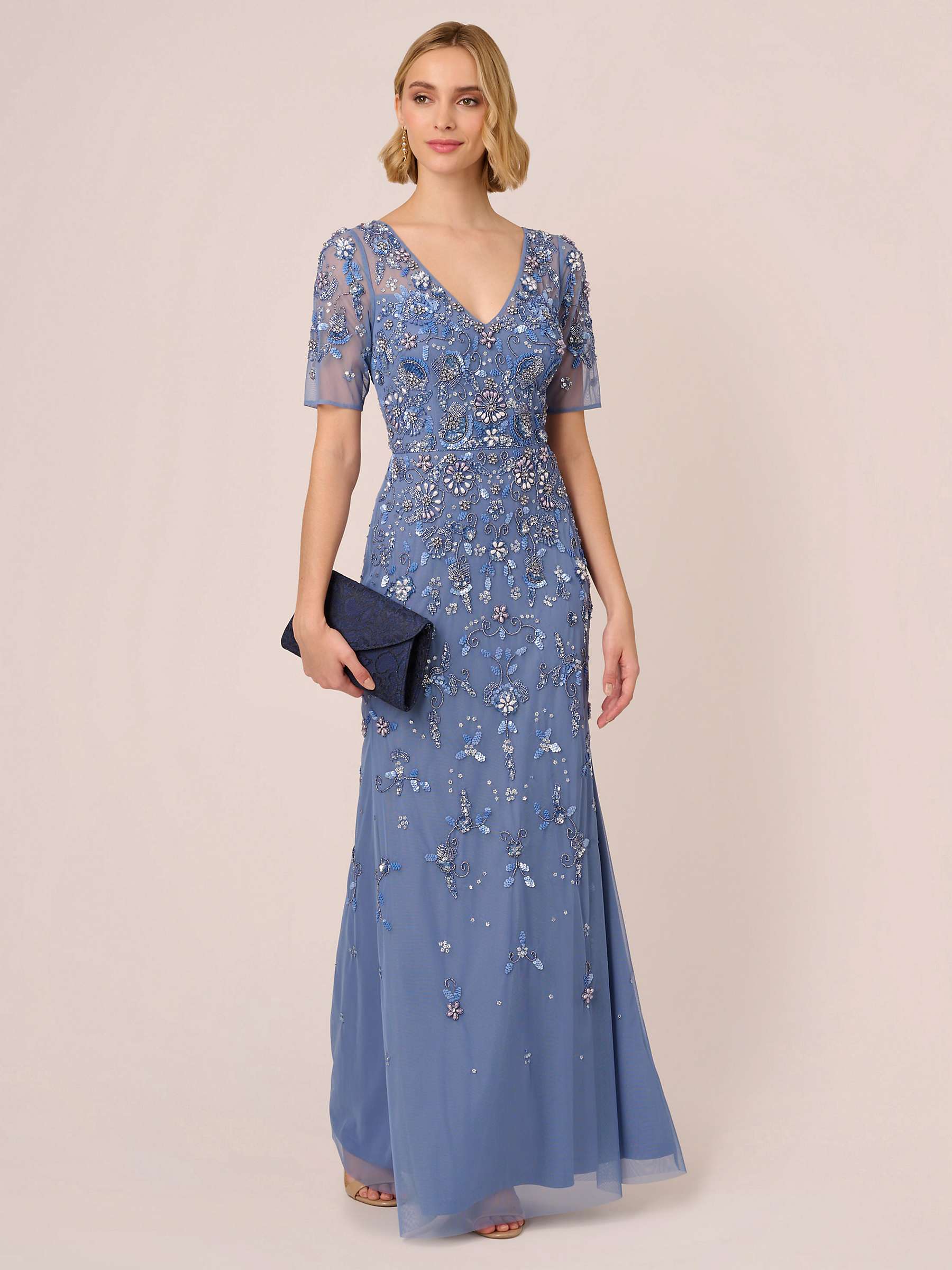 Buy Adrianna Papell Beaded Mesh Maxi Dress, French Blue Online at johnlewis.com