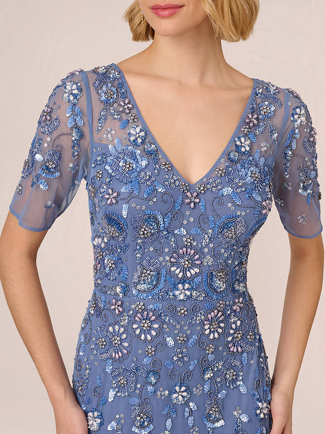 Adrianna Papell Beaded Mesh Maxi Dress, French Blue
