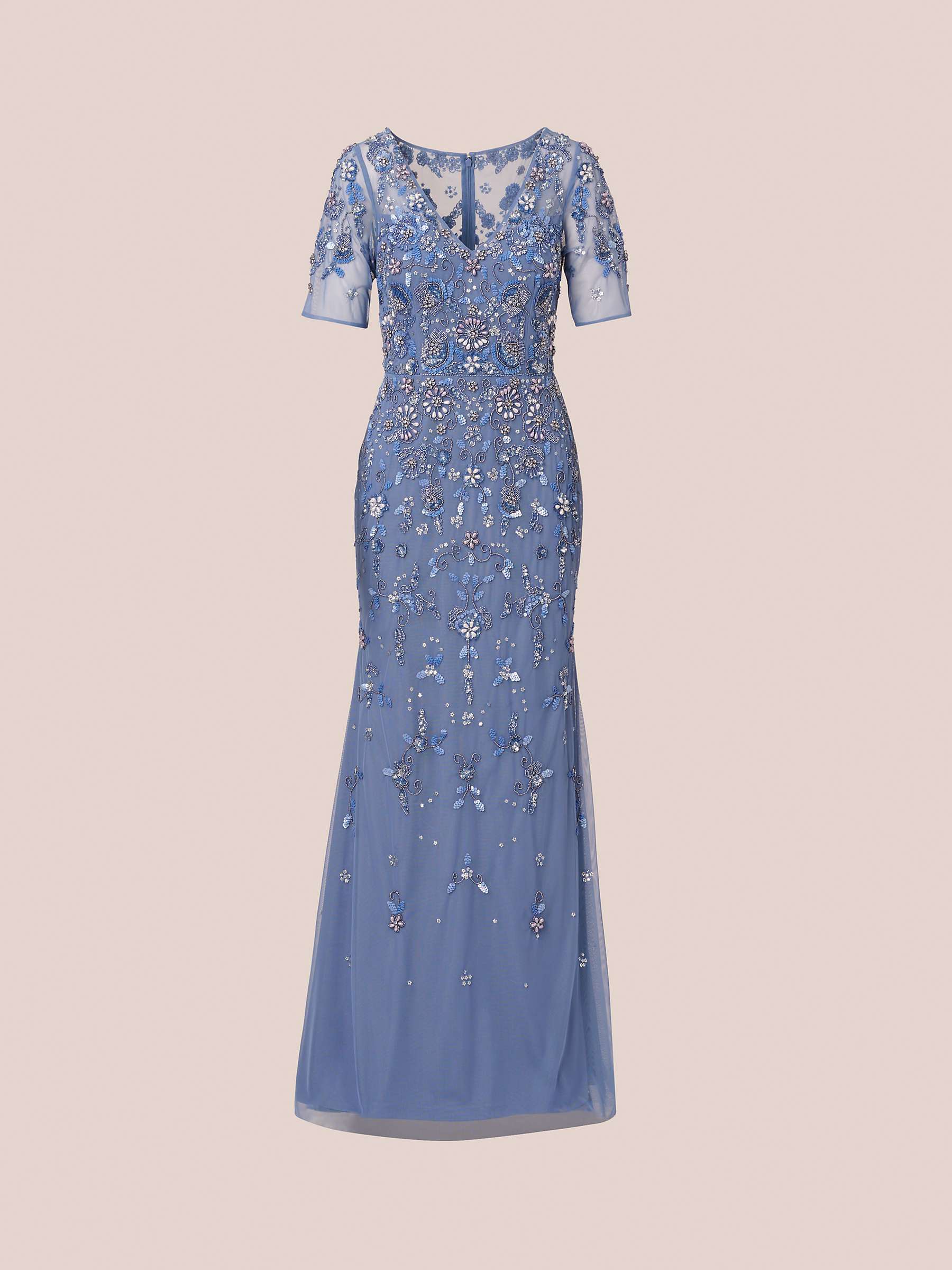 Buy Adrianna Papell Beaded Mesh Maxi Dress, French Blue Online at johnlewis.com