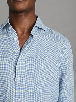 Reiss Ruban Puppytooth Long Sleeve Linen Shirt, Soft Blue