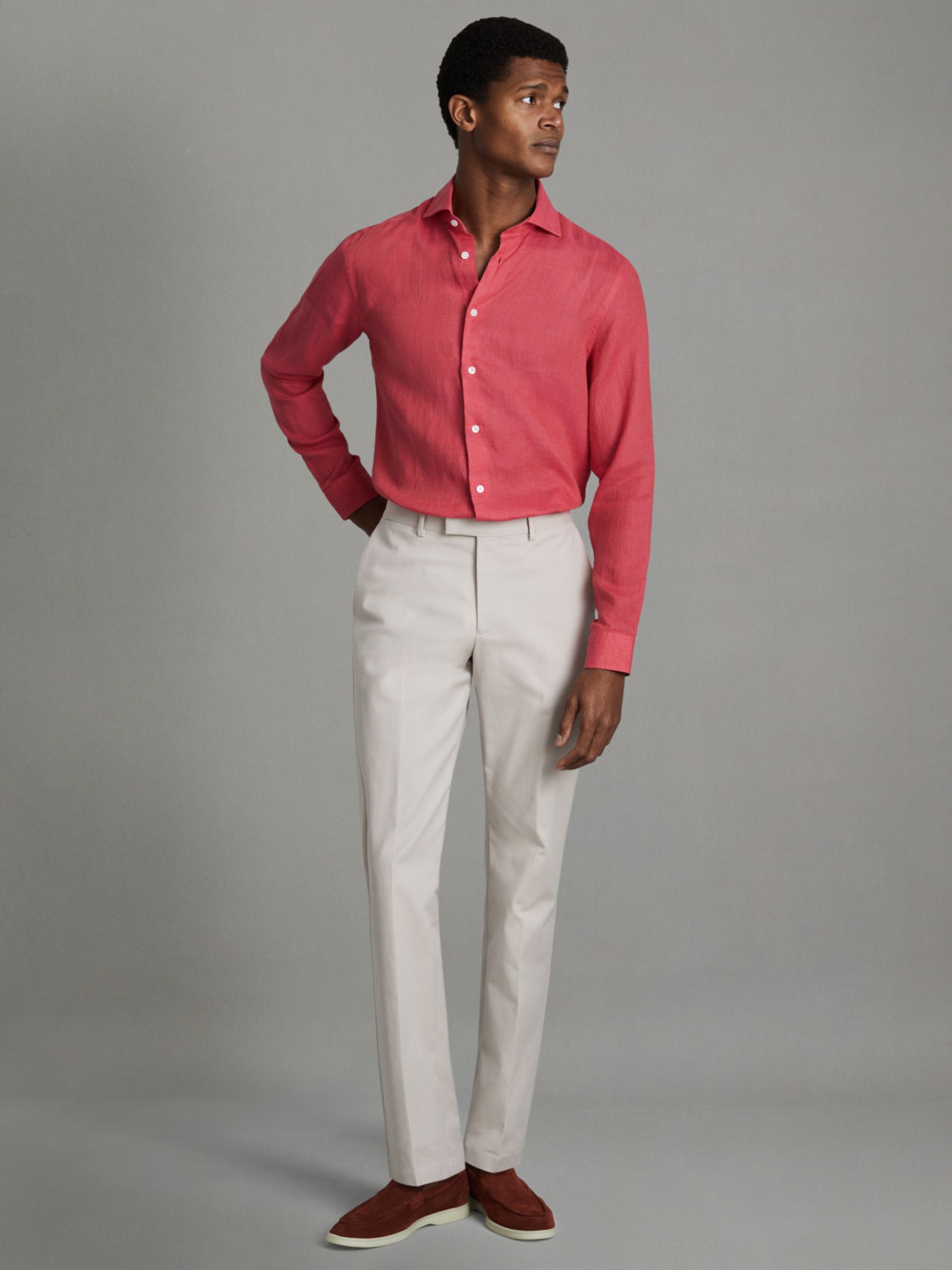 Reiss Ruban Regular Fit Linen Shirt, Coral, XS