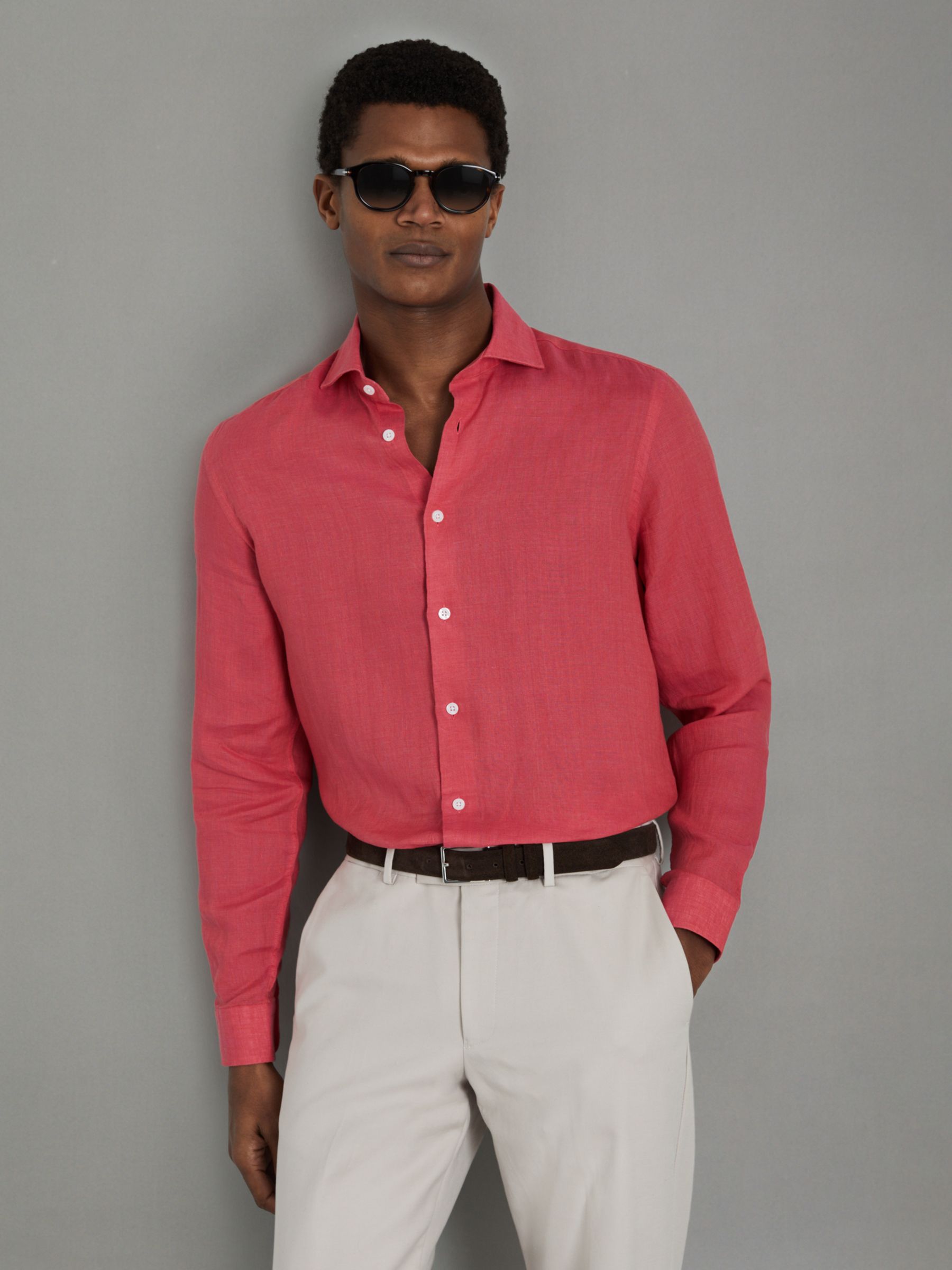 Reiss Ruban Regular Fit Linen Shirt, Coral, XS
