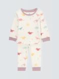 John Lewis Baby Dino Print Pyjamas, White