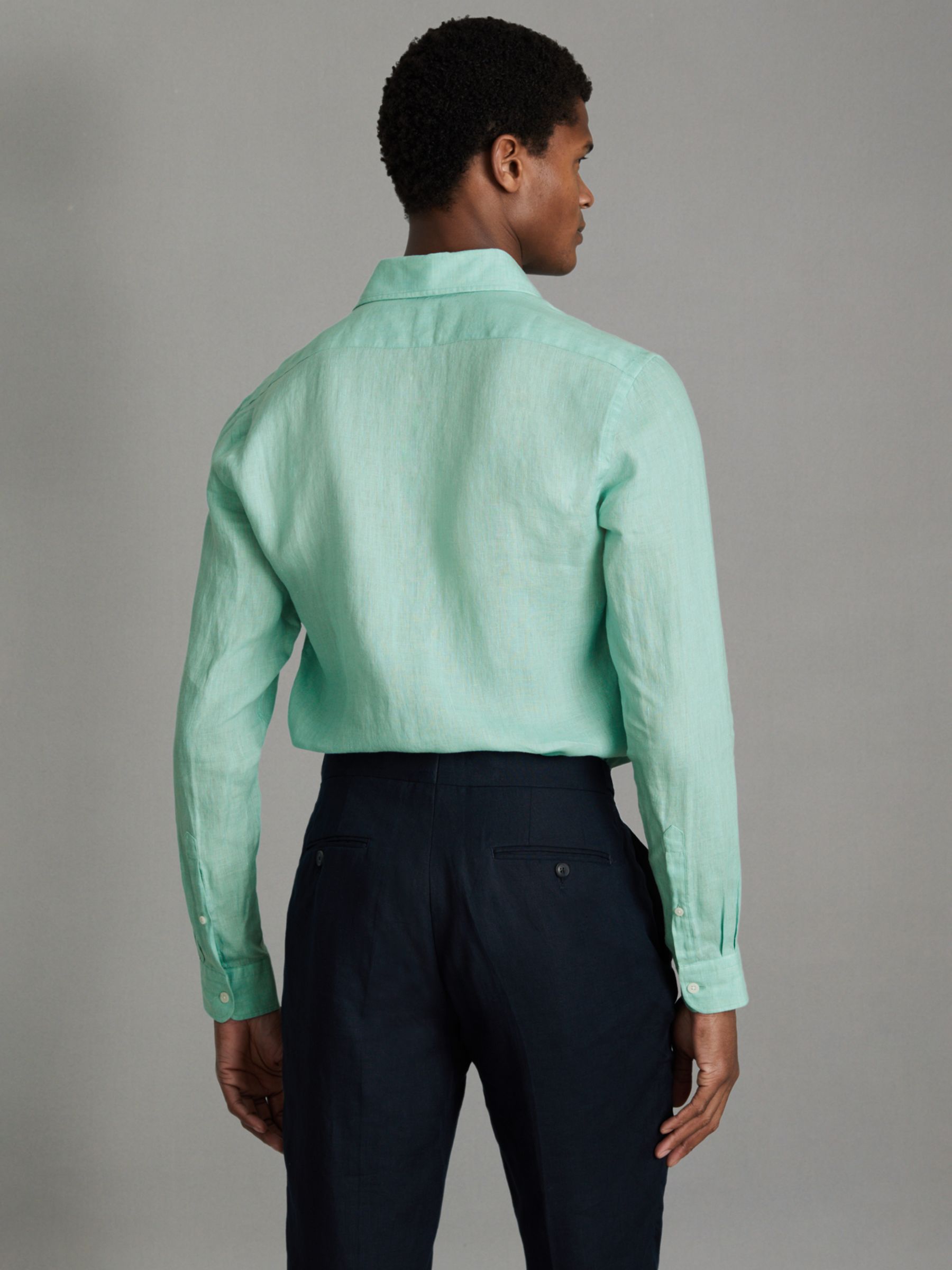 Reiss Ruban Regular Fit Linen Shirt, Bermuda Green, XS