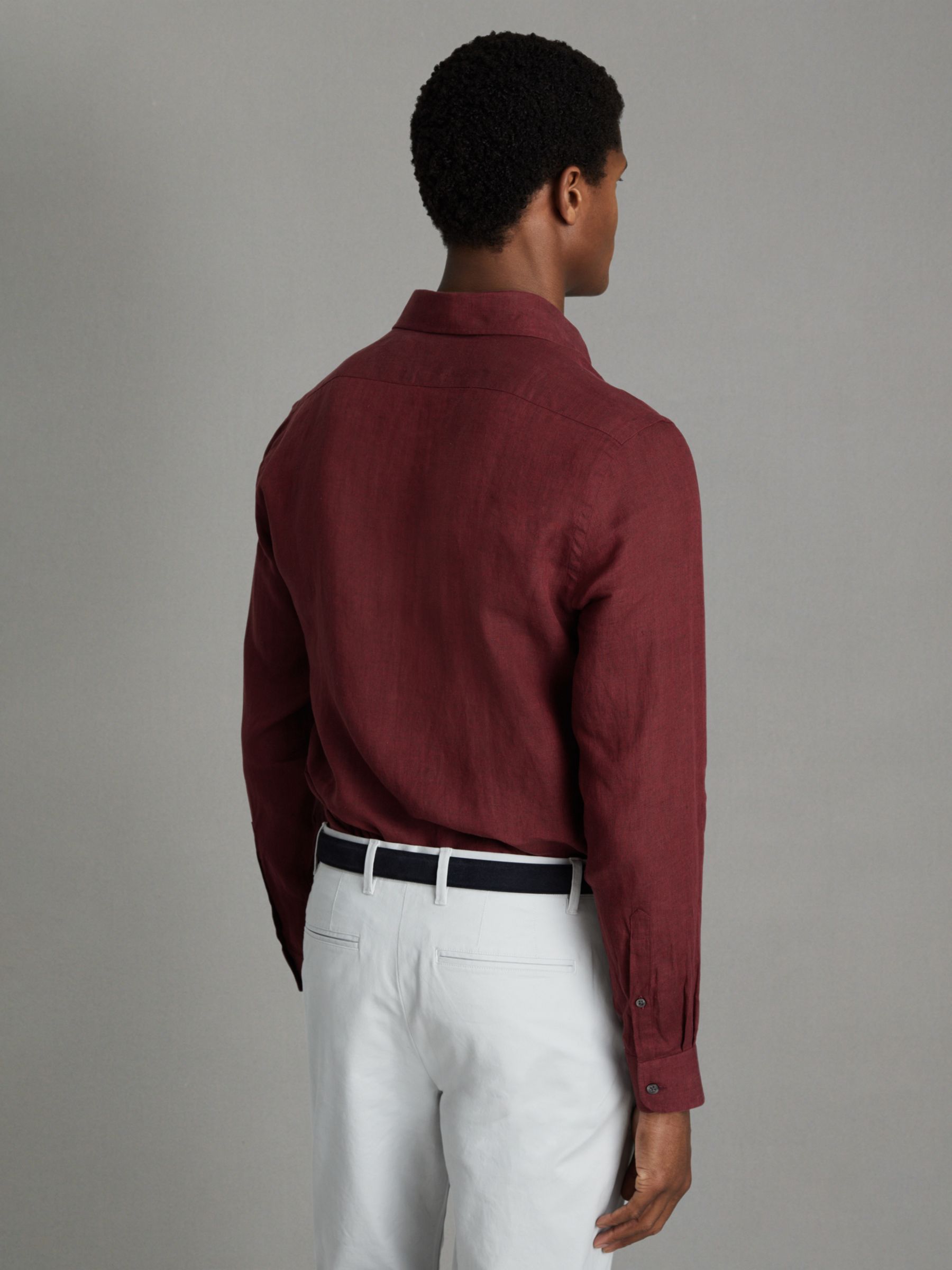 Reiss Ruban Regular Fit Linen Shirt, Pecan Brown, XS