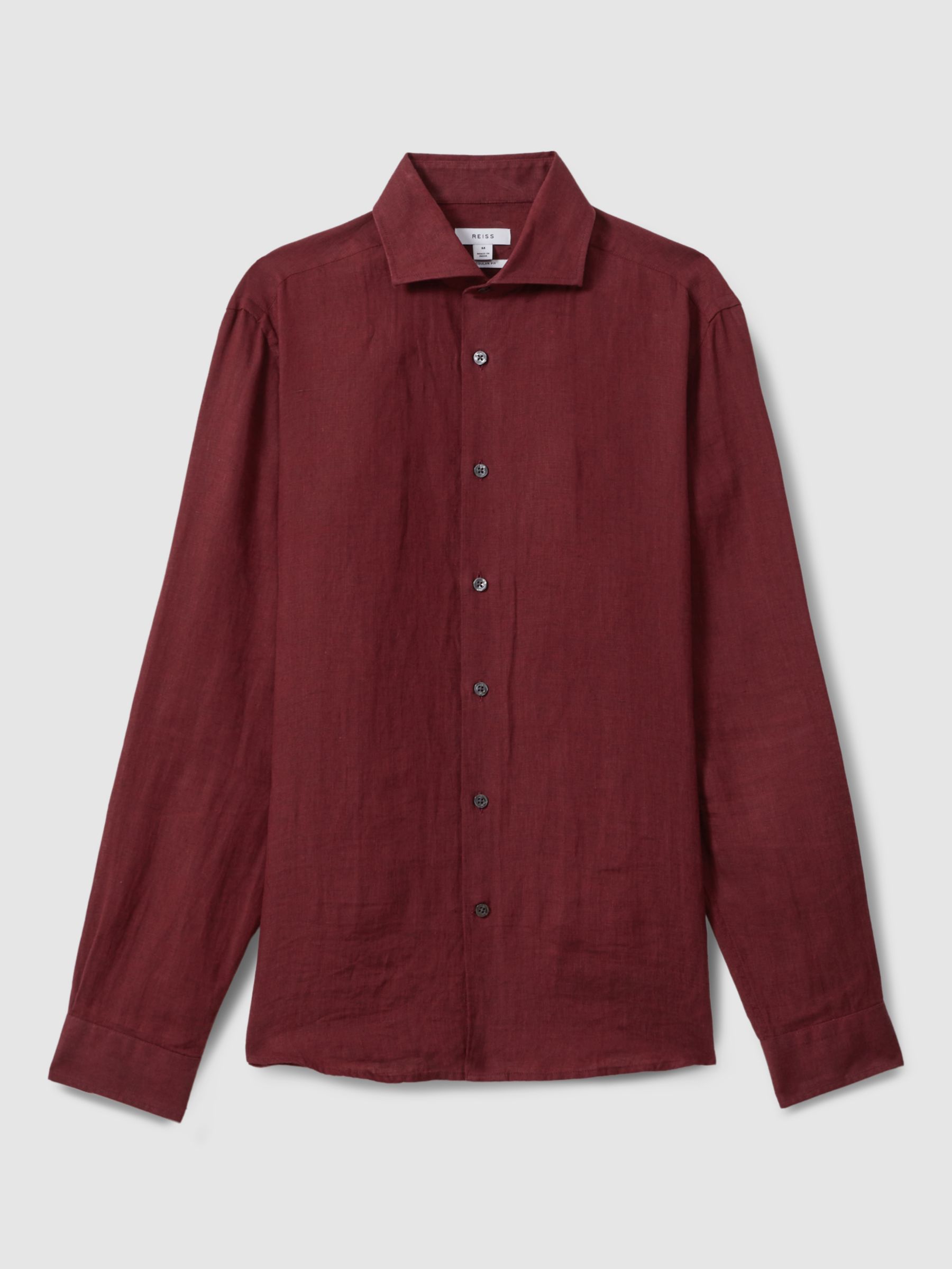 Reiss Ruban Regular Fit Linen Shirt, Pecan Brown, XS