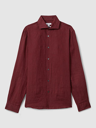 Reiss Ruban Regular Fit Linen Shirt, Pecan Brown