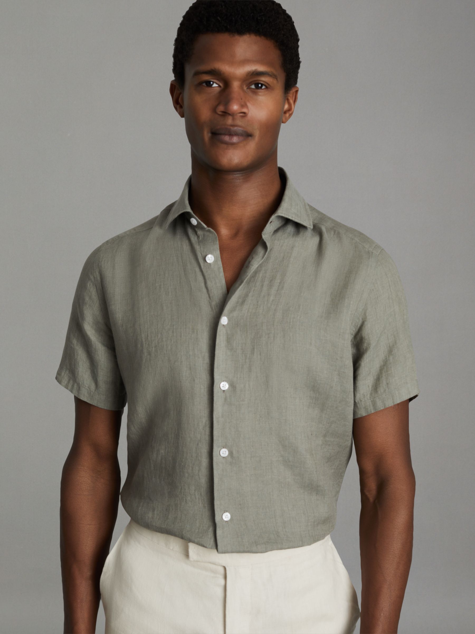 Reiss Holiday Linen Regular Fit Shirt, Pistachio, XS