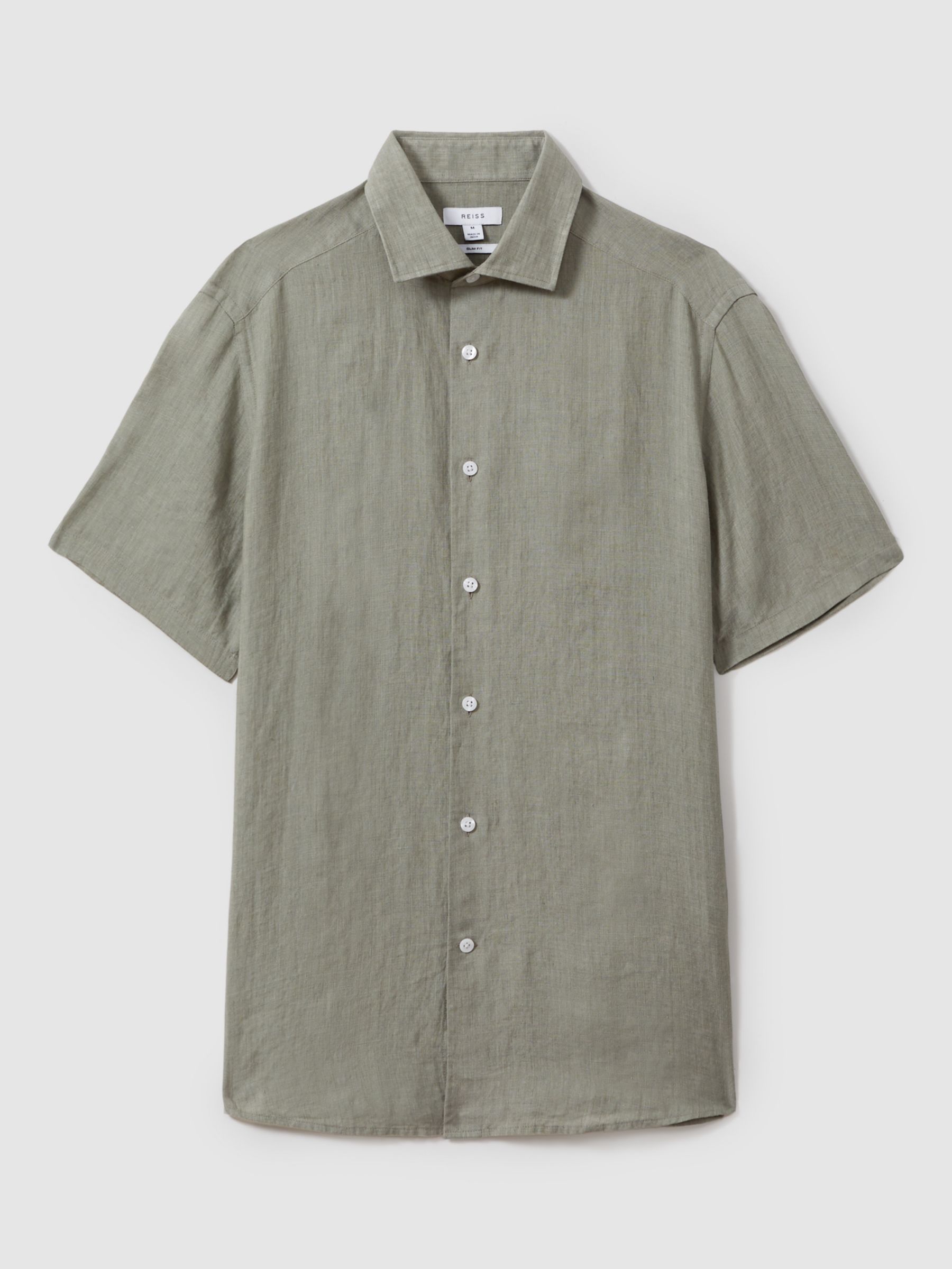 Reiss Holiday Linen Regular Fit Shirt, Pistachio, XS