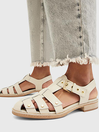 AllSaints Nelly Stud Detail Leather Sandals, Parchment White