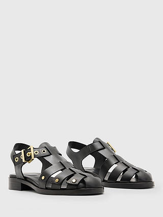 AllSaints Nelly Stud Detail Leather Sandals, Black