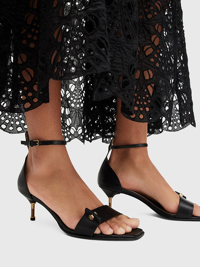 AllSaints Gloria Leather Heel Sandals, Black