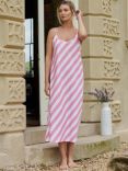 British Boxers Crisp Cotton Picnic Stripe Strappy Nightdress, Pink/White