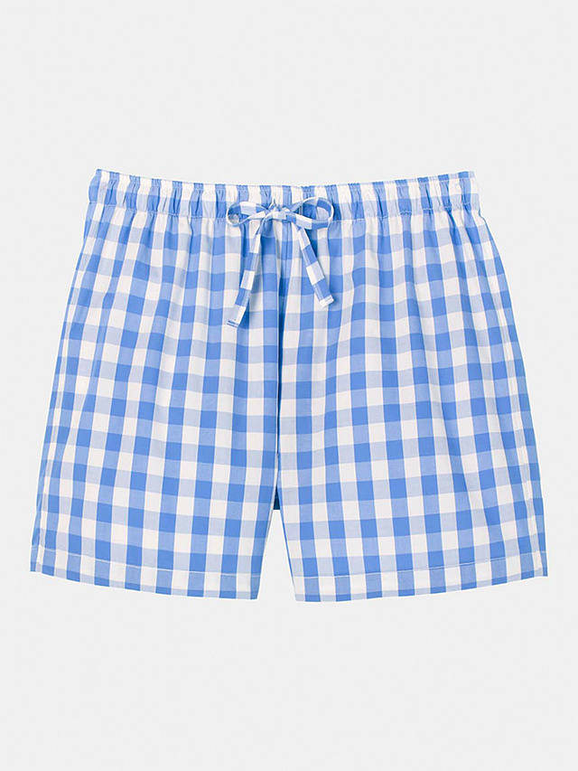 British Boxers Crisp Cotton Schoolhouse Gingham Pyjama Shorts, Blue/White