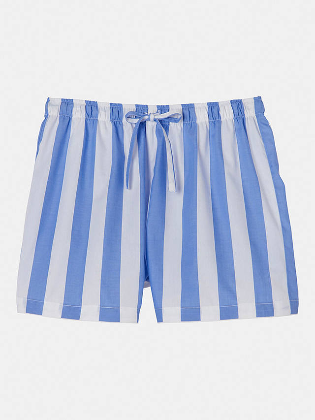 British Boxers Crisp Cotton Striped Pyjama Shorts, Boat Blue/White