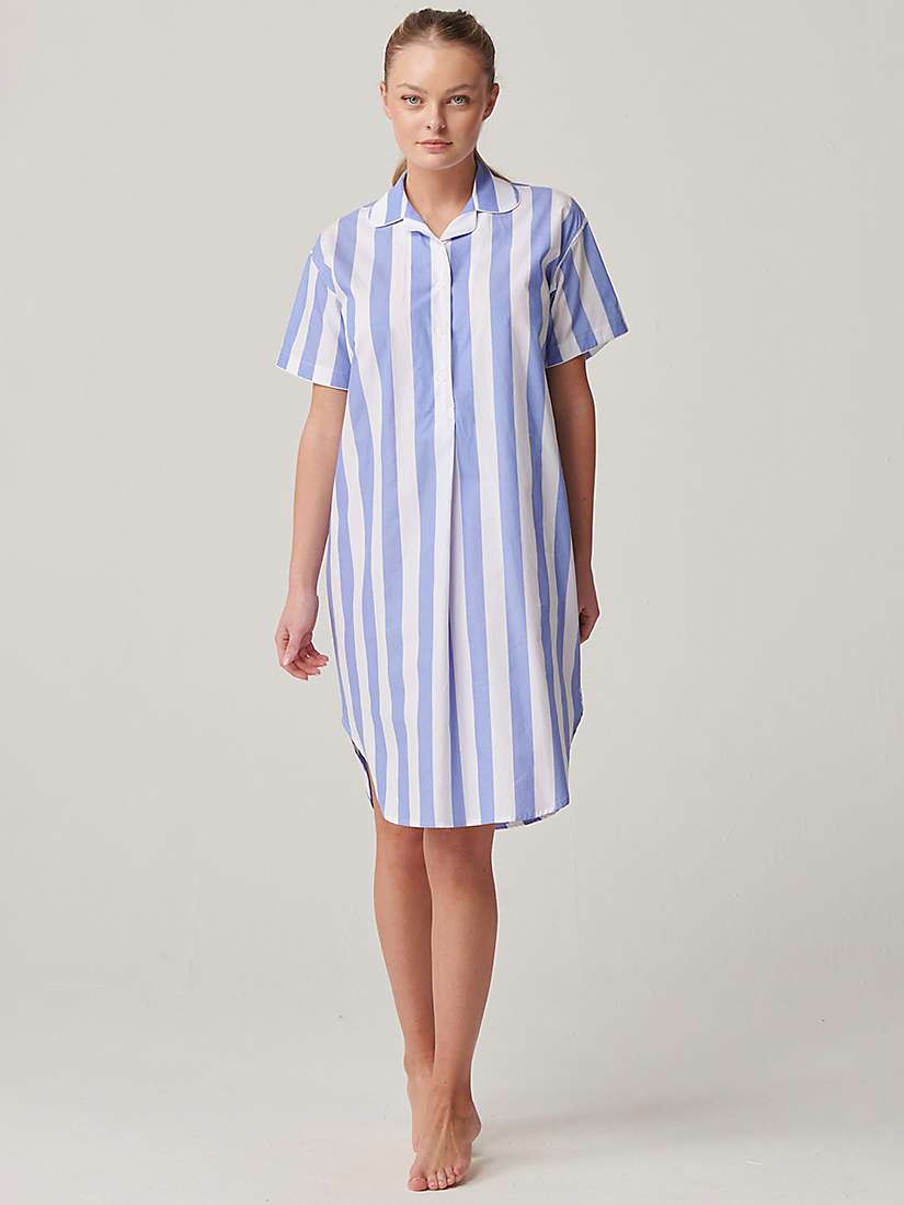 Buy British Boxers Crisp Cotton Short Sleeve Striped Nightshirt, Boat Blue/White Online at johnlewis.com