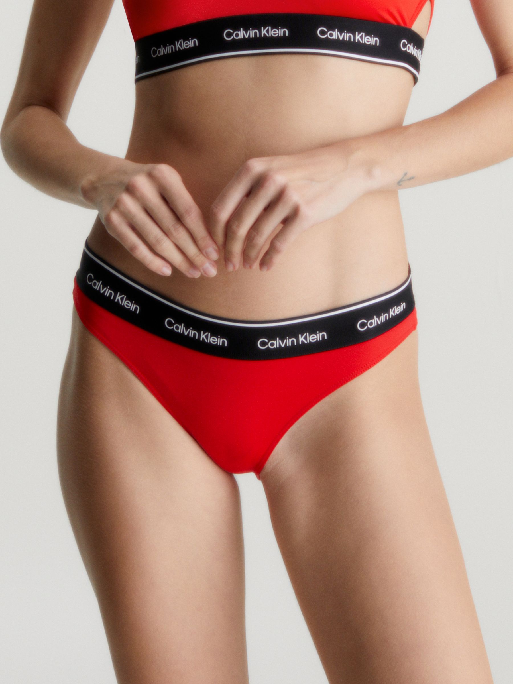 Calvin Klein Logo Waist Bikini Bottoms, Cajun Red, L