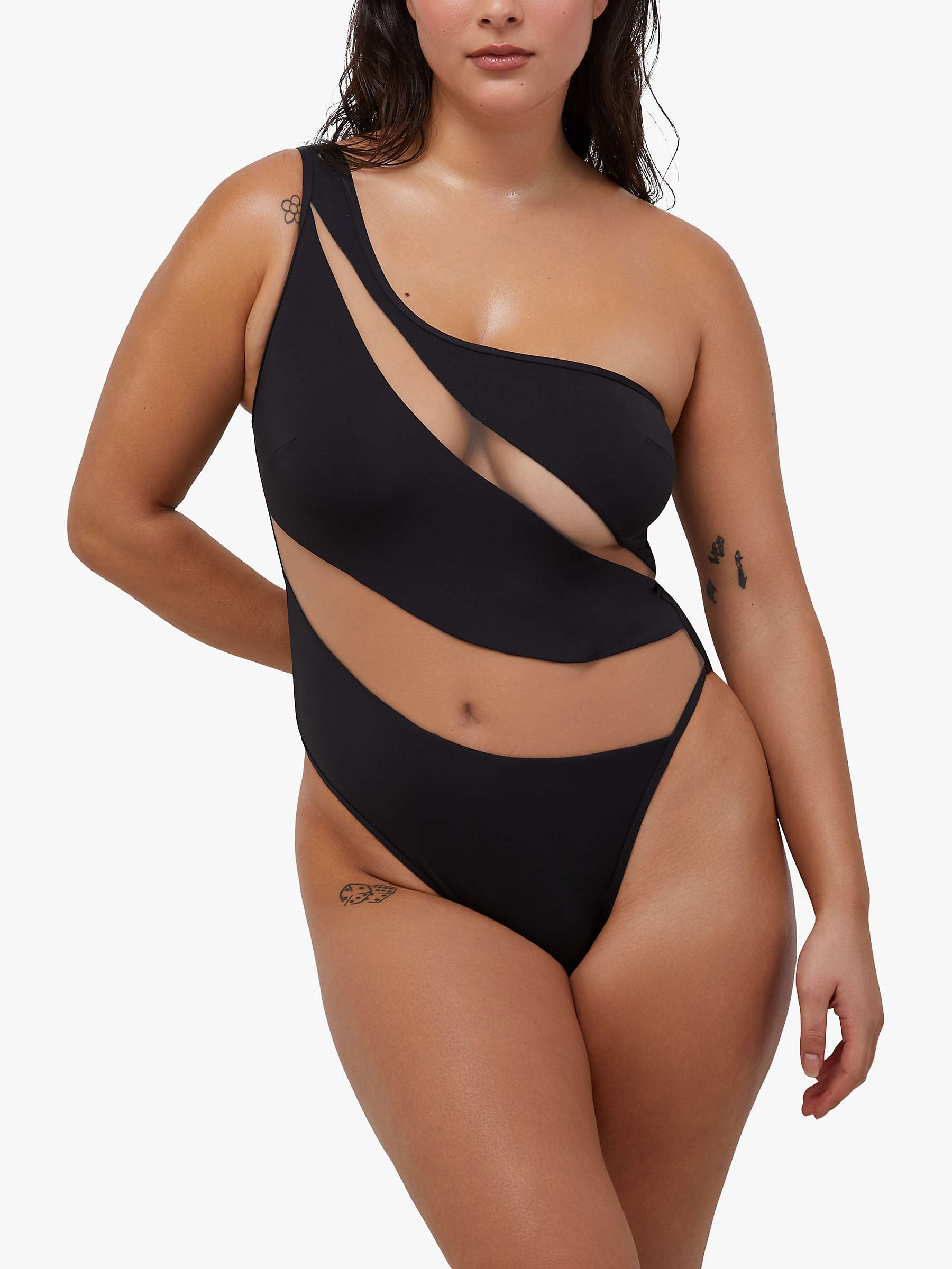 Buy Wolf & Whistle Eloise Fuller Bust Asymmetric Mesh Panel Swimsuit, Black Online at johnlewis.com