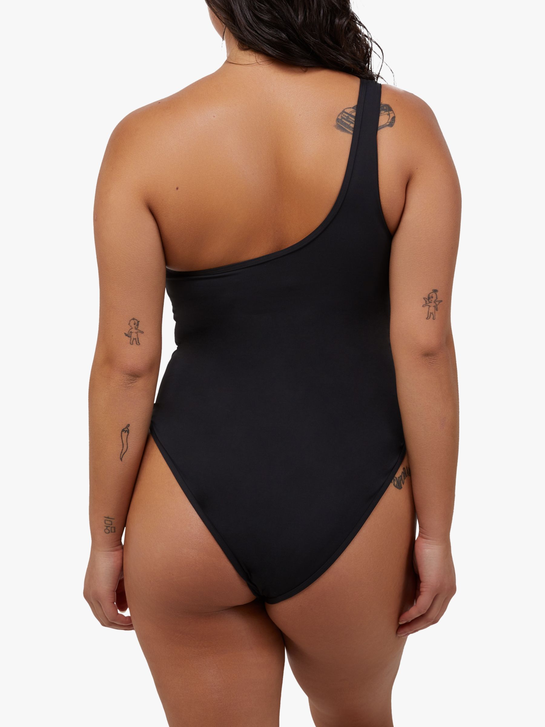 Wolf & Whistle Eloise Fuller Bust Asymmetric Mesh Panel Swimsuit, Black, 30D/DD