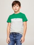 Tommy Hilfiger Kids' Logo Colour Block T-Shirt, Olympic Green, Olympic Green