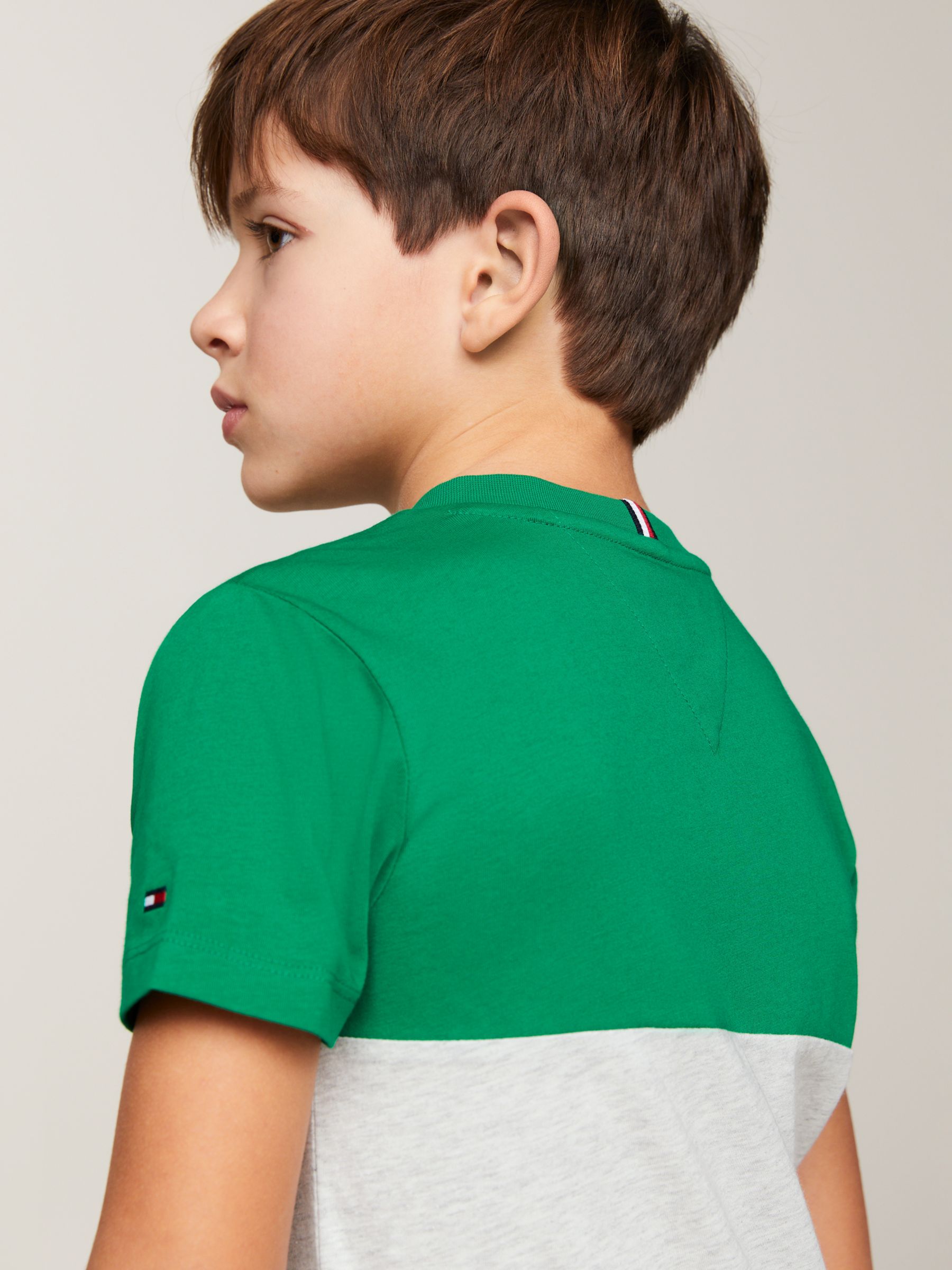 Tommy Hilfiger Kids' Logo Colour Block T-Shirt, Olympic Green, 3 years