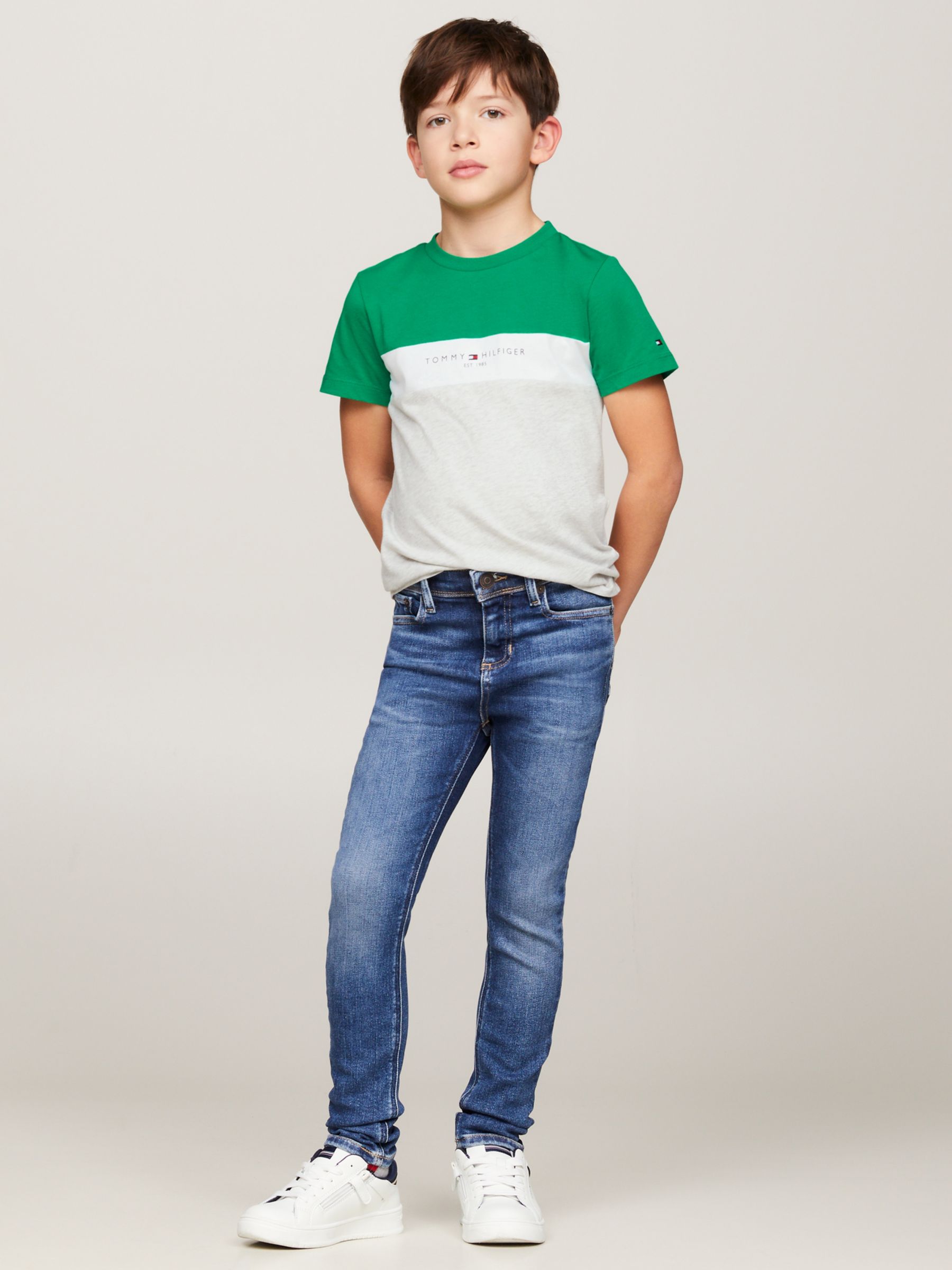 Tommy Hilfiger Kids' Logo Colour Block T-Shirt, Olympic Green, 3 years