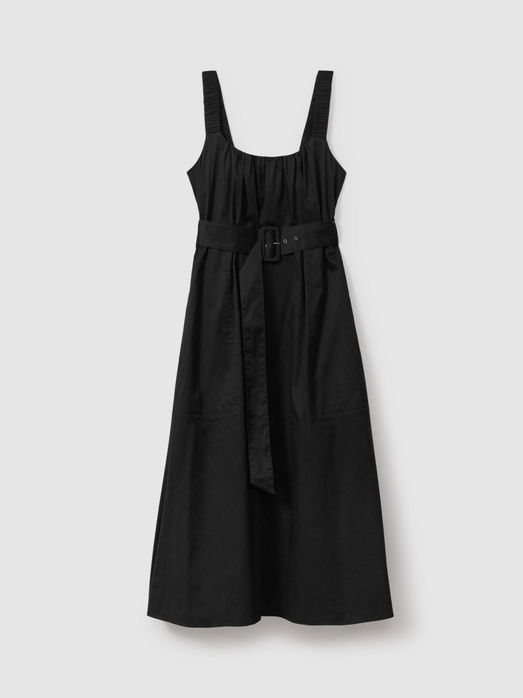 Reiss Liza Ruched Strap Cotton Midi Dress, Black, 6