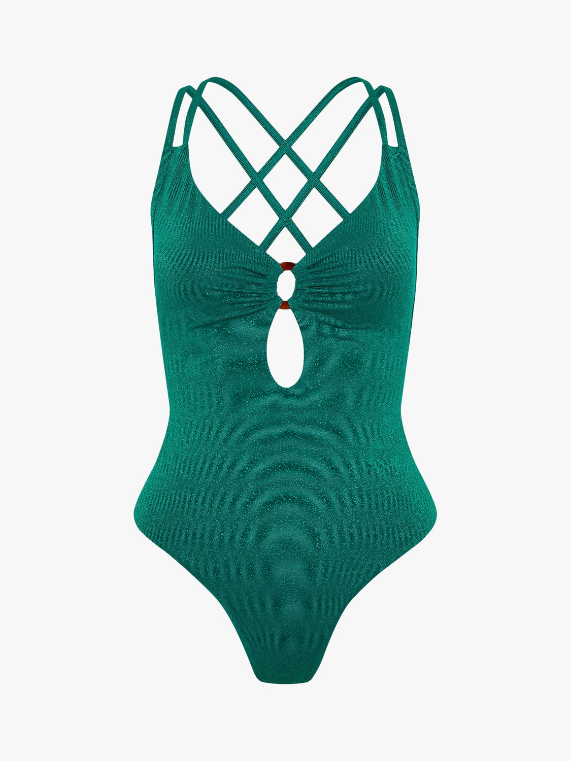 Accessorize Cross Back Shimmer Swimsuit, Green, 6