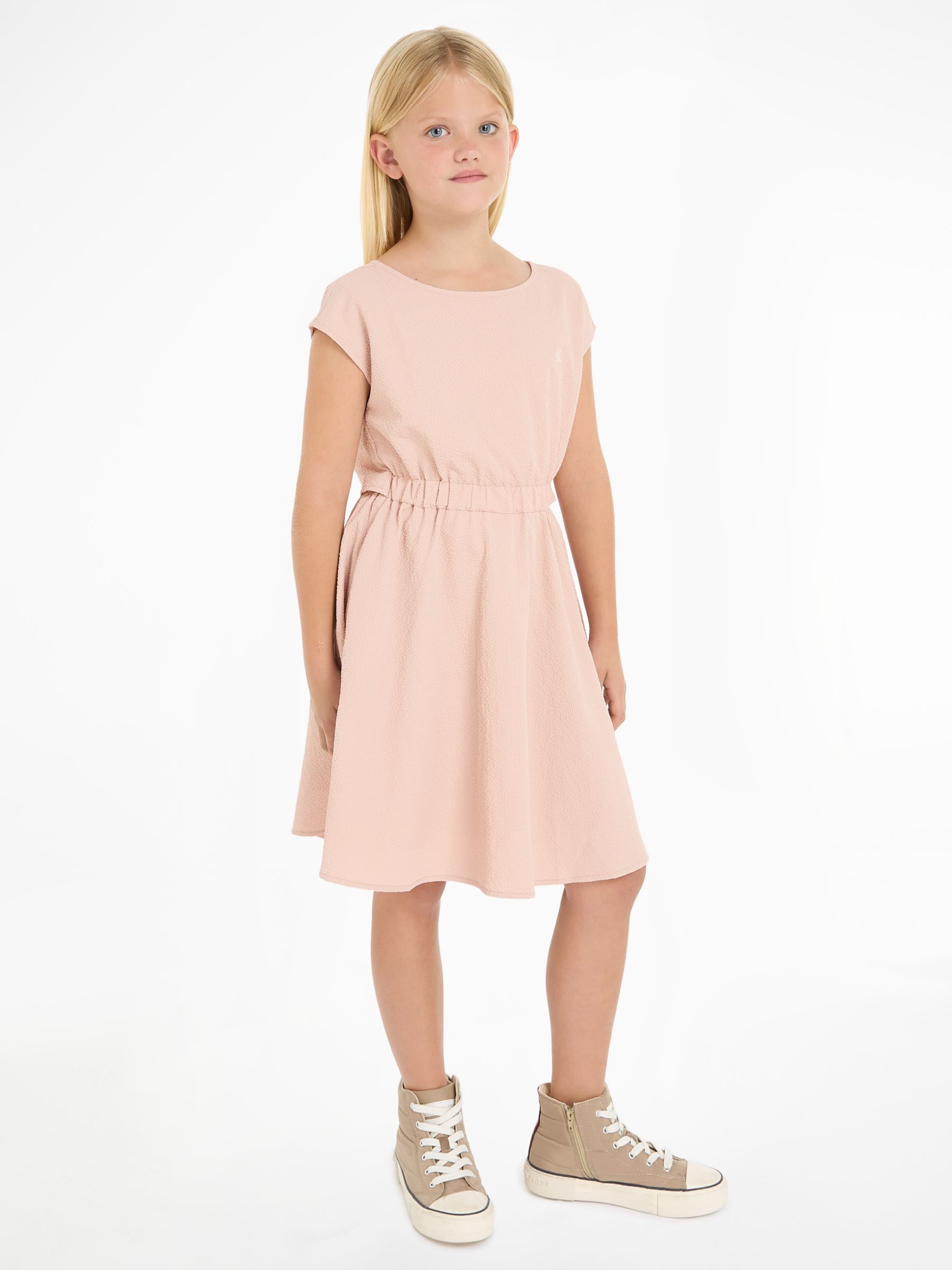 Calvin Klein Kids' Baby Seersucker Fit Flare Dress, Sepia Rose, 10 years