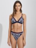 Reiss Mia Scarf Print Triangle Bikini Top, Navy/Multi