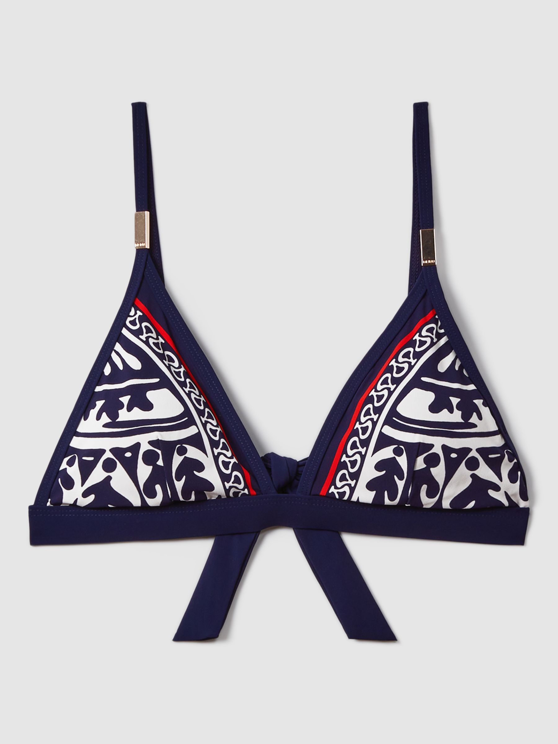 Reiss Mia Scarf Print Triangle Bikini Top, Navy/Multi, 6