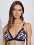 Reiss Mia Scarf Print Triangle Bikini Top, Navy/Multi