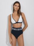 Reiss Jessica Contrast Trim Bikini Top, White/Navy