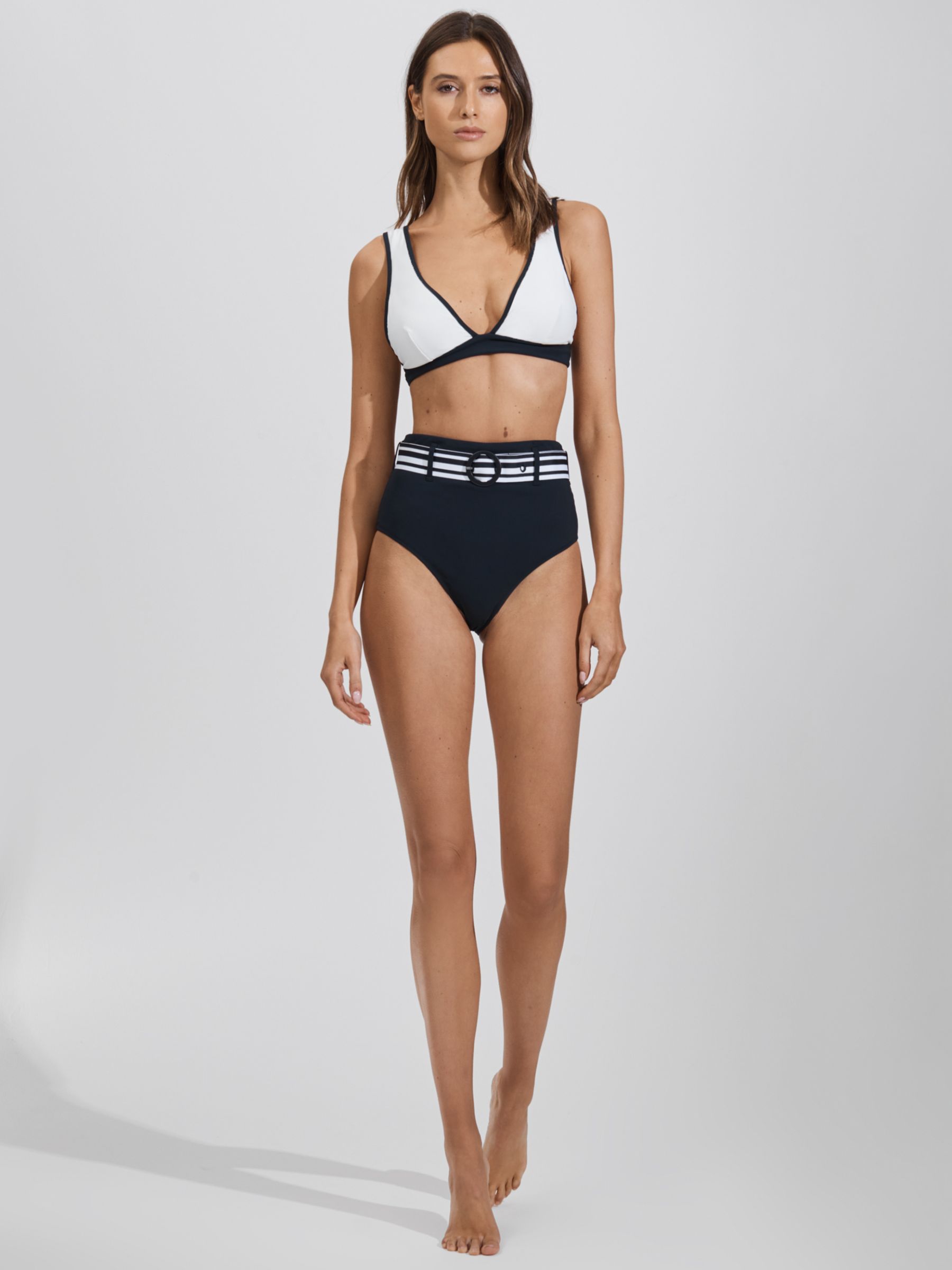Reiss Jessica Contrast Trim Bikini Top, White/Navy, 6