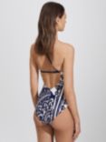 Reiss Olivia Scarf Print Asymmetric Swimsuit, Navy/White