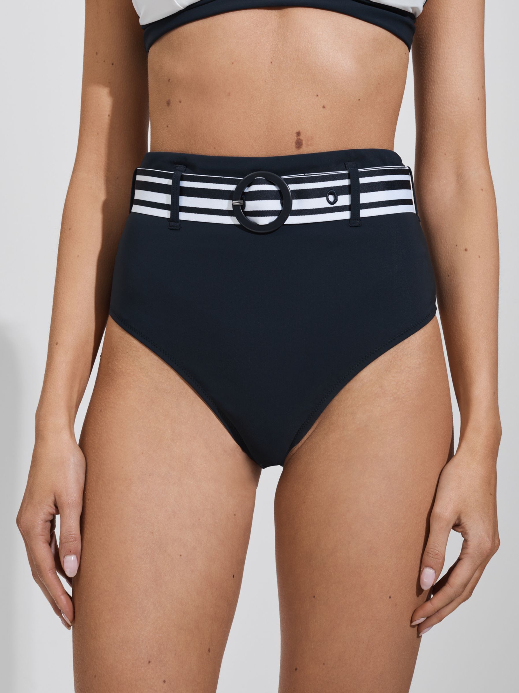 Buy Reiss Jessica High Waist Bikini Bottoms, Navy/White Online at johnlewis.com