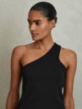 Reiss Ria Ribbed One Shoulder Top, Black