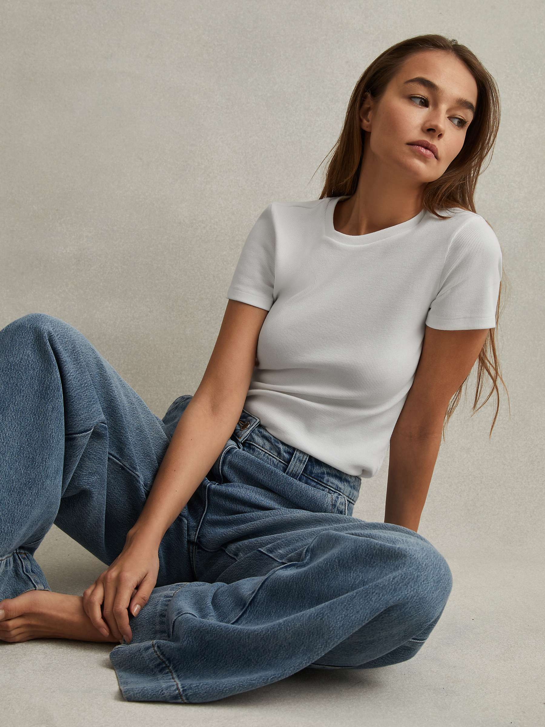 Buy Reiss Victoria Short Sleeve Ribbed Top Online at johnlewis.com