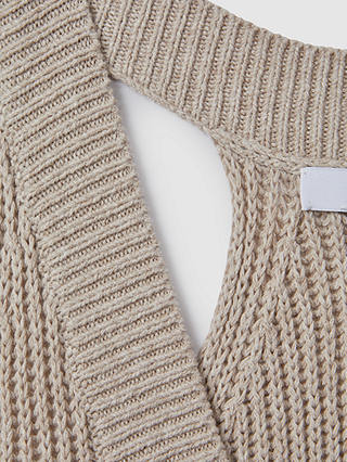 Reiss Sinead Cotton Linen Blend Chunky Rib Knit Halterneck Top, Neutral