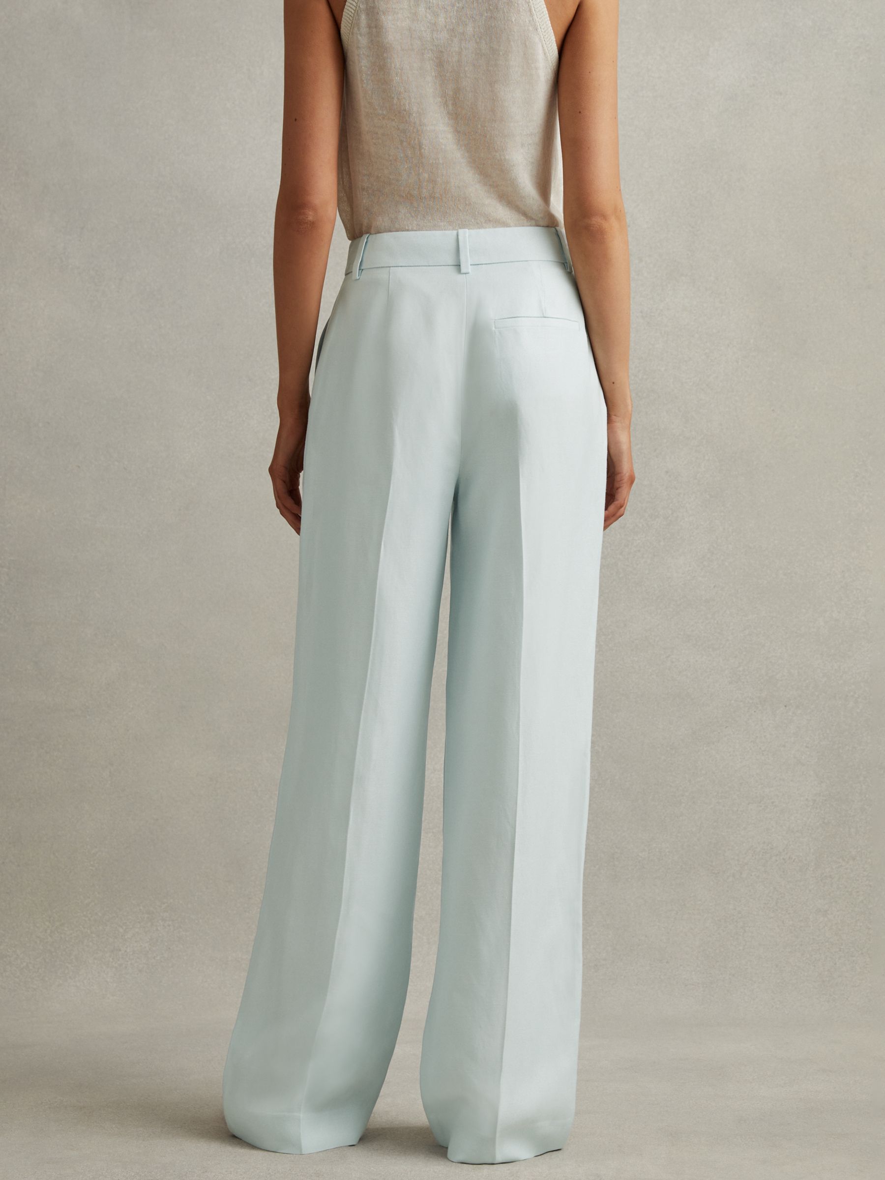 Reiss Petite Lori Linen Blend Wide Leg Trousers, Blue, 6