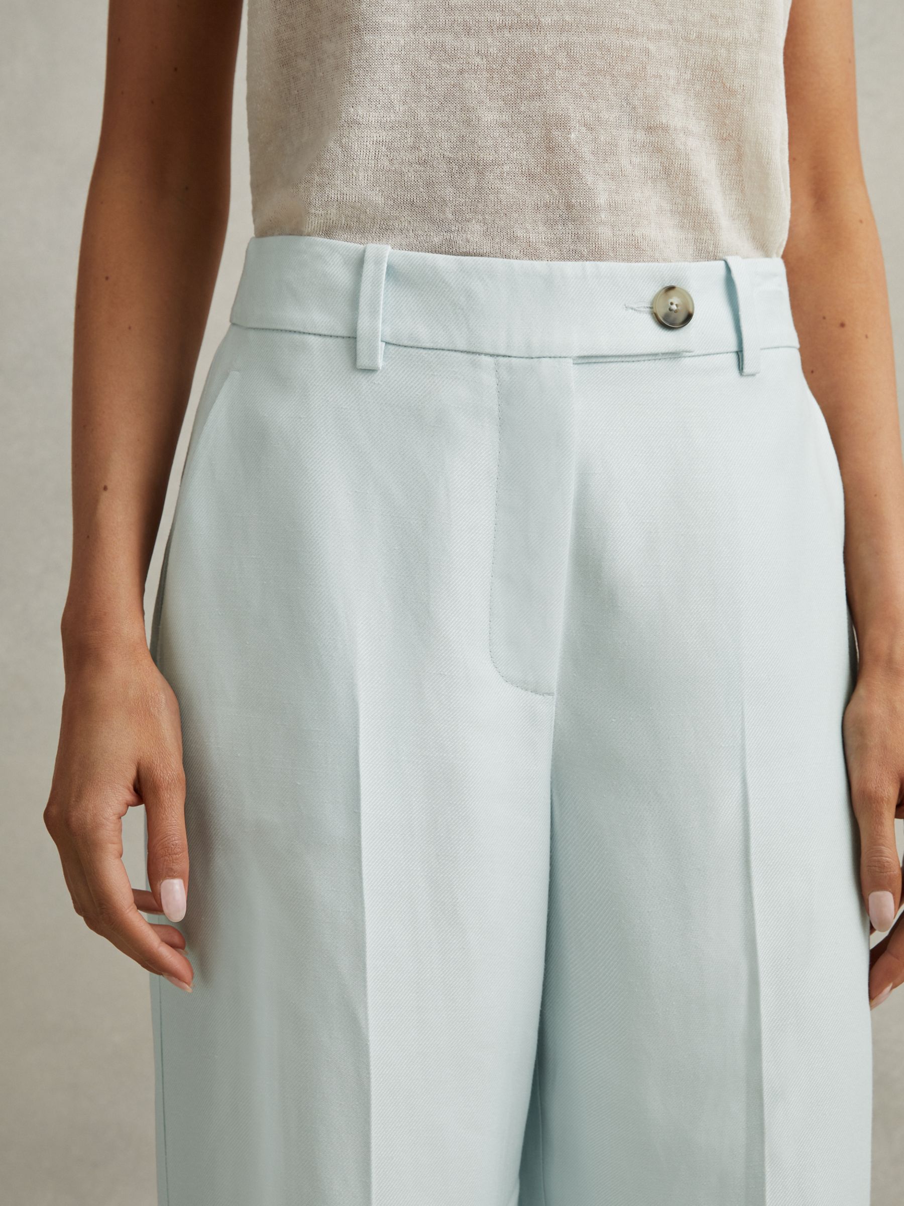 Reiss Petite Lori Linen Blend Wide Leg Trousers, Blue at John Lewis ...