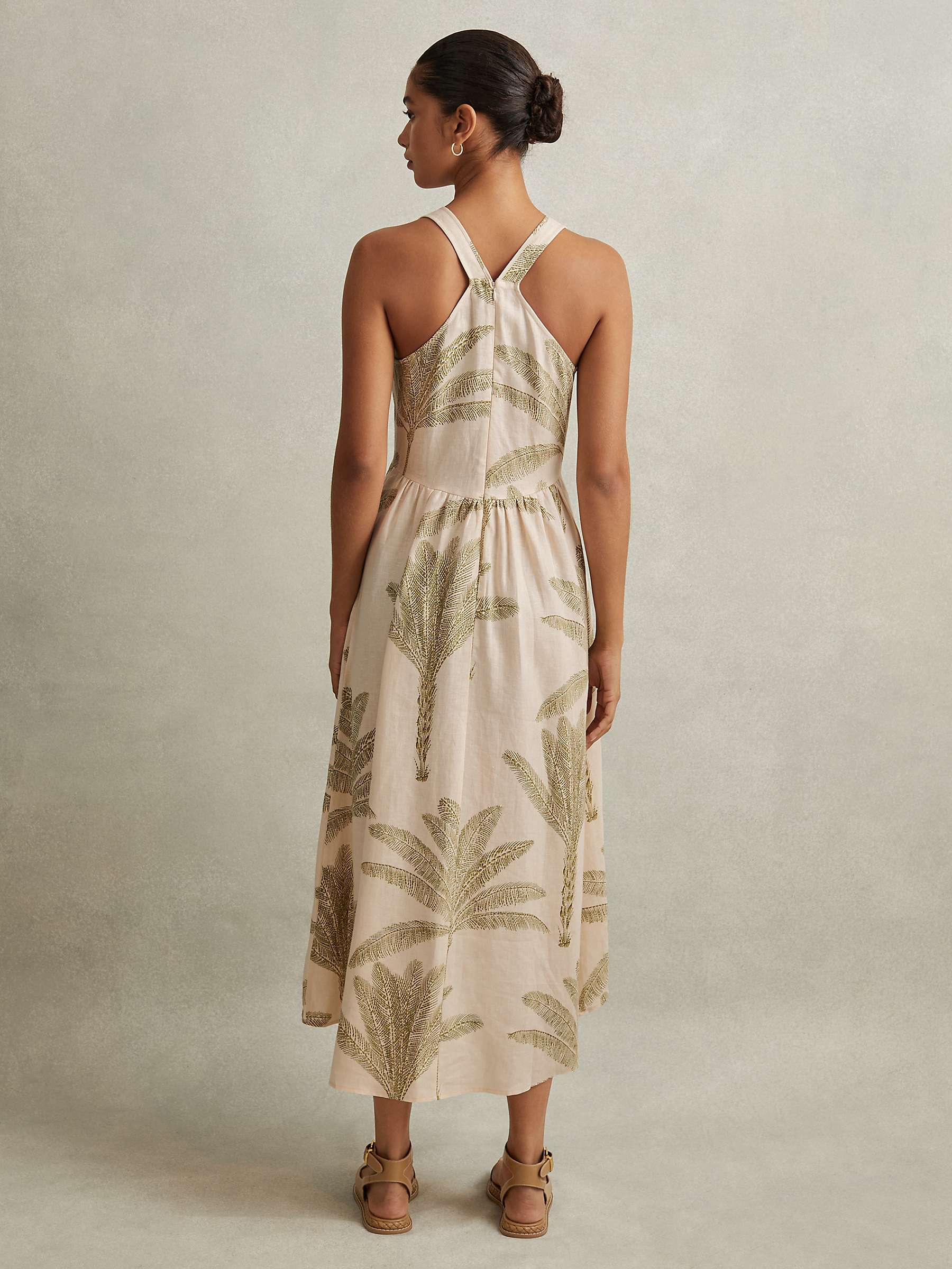 Buy Reiss Petite Anna Leaf Print Sleeveless Linen Midi Dress, Neutral/Green Online at johnlewis.com