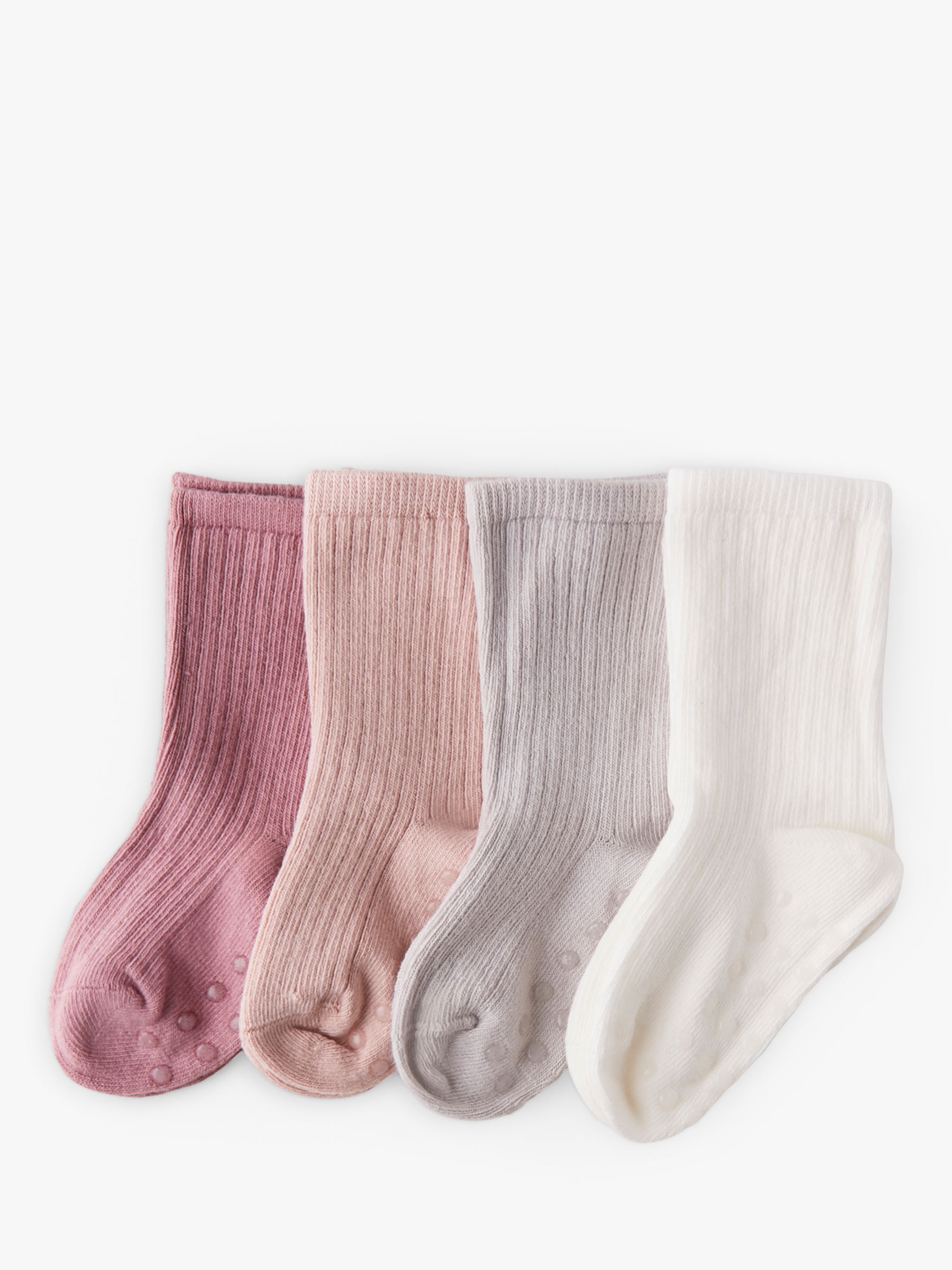 Lindex Baby Organic Cotton Blend Ribbed Socks, Pack Of 4, Dusty Lilac, 1-4 months