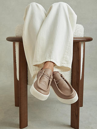 Reiss Avery Leather Moccasin Shoes, Taupe